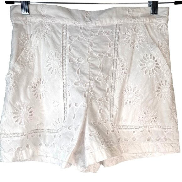 2/$30 ZARA White Medium Embroidered Cotton Shorts - Picture 6 of 12
